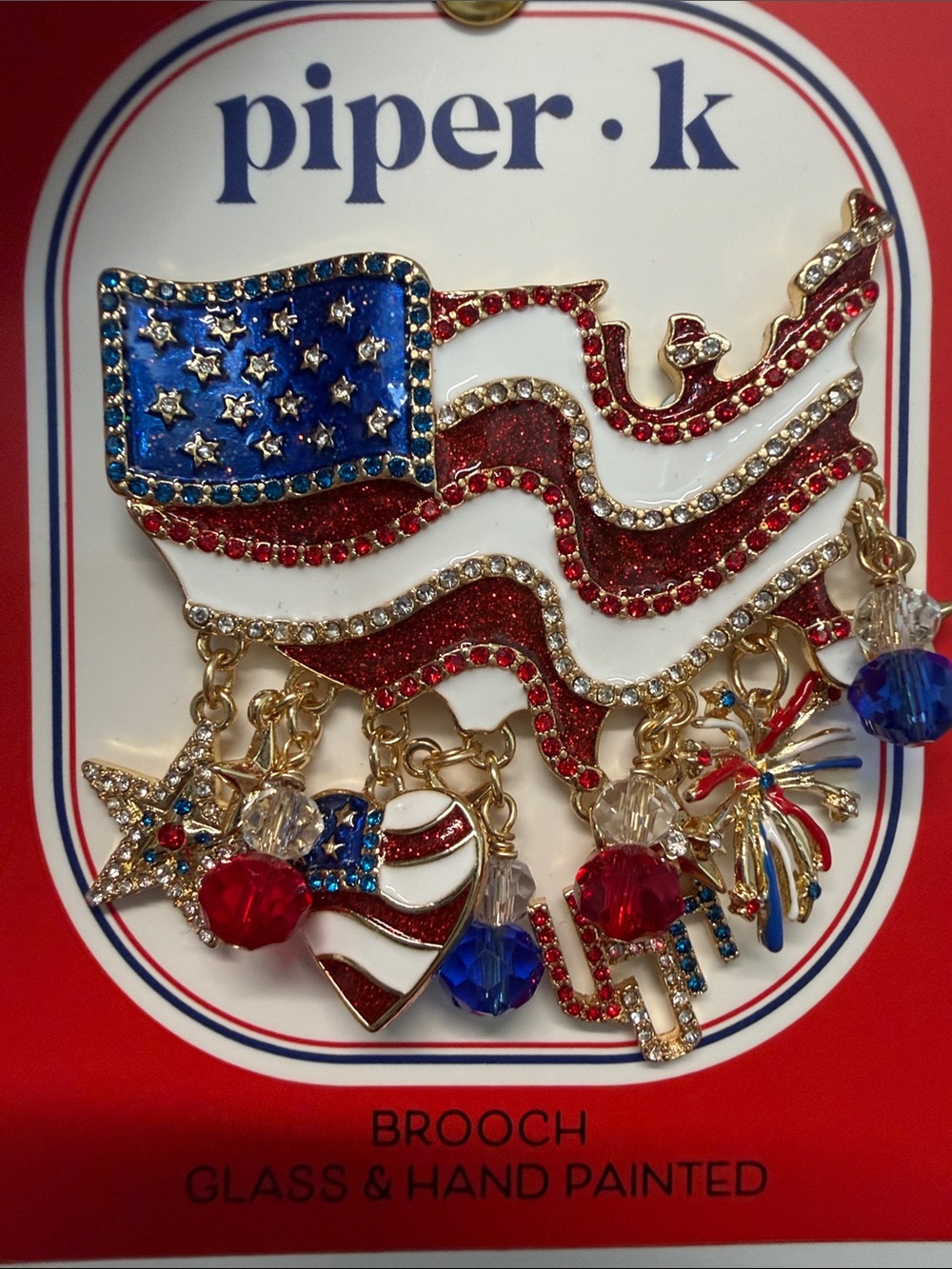 Piper K | Americas Birthday Flag Rhinestone Charm Brooch 🇺🇸 - Picture 8 of 8